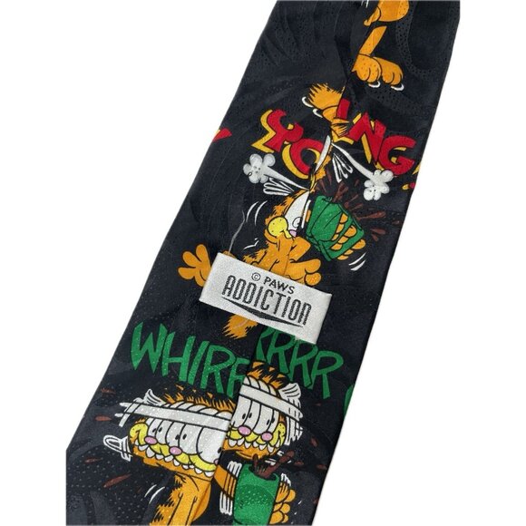 Paws Addiction Garfield Cat Vintage Coffee 100% Silk Tie Black 58” - Picture 3 of 8